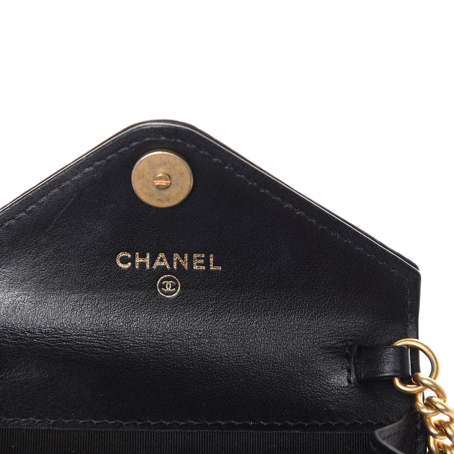 Chanel Snakeskin Calfskin Embossed Chevron Quilted CC Chain Wallet Black 7 of 9