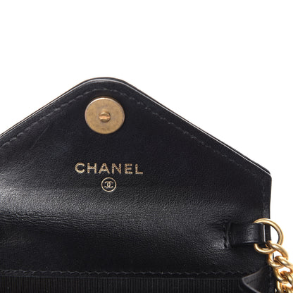 Chanel Snakeskin Calfskin Embossed Chevron Quilted CC Chain Wallet Black 7 of 9