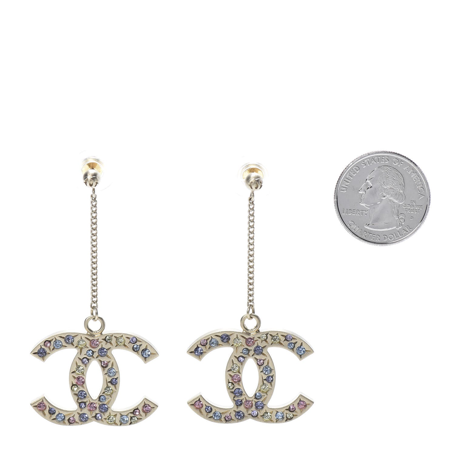 Chanel Crystal CC Drop Earrings Gold Multicolor 2 of 6