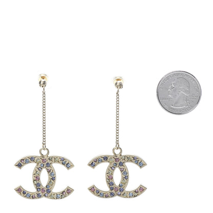 Chanel Crystal CC Drop Earrings Gold Multicolor 2 of 6