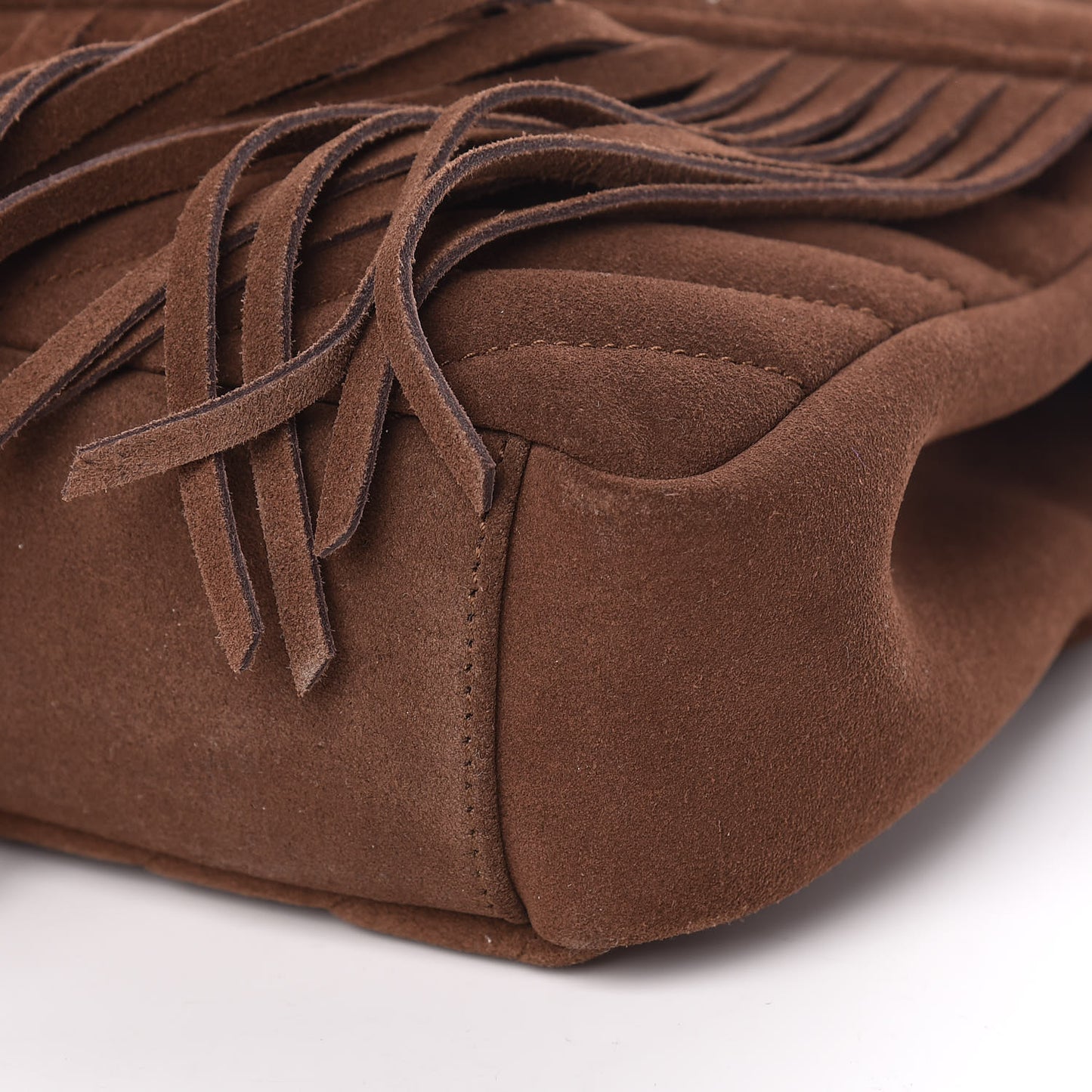 Suede Matelasse Chevron Fringe Monogram Medium College Bag Marron Clair