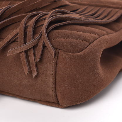 Saint Laurent Suede Matelasse Chevron Fringe Monogram Medium College Bag Marron Clair 7 of 13
