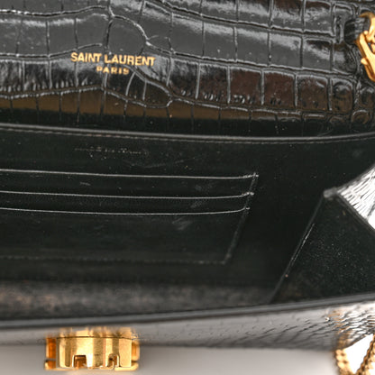 Saint Laurent Calfskin Crocodile Embossed Monogram Cassandra Chain Wallet Black 6 of 11