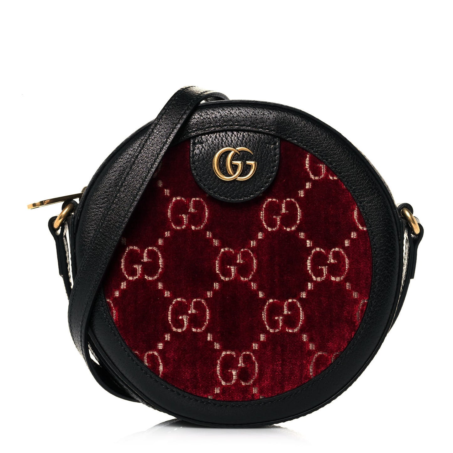 Velvet GG Monogram Textured Calfskin Round Shoulder Bag Red Cipria Black