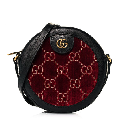Gucci Velvet GG Monogram Textured Calfskin Round Shoulder Bag Red Cipria Black 1 of 13
