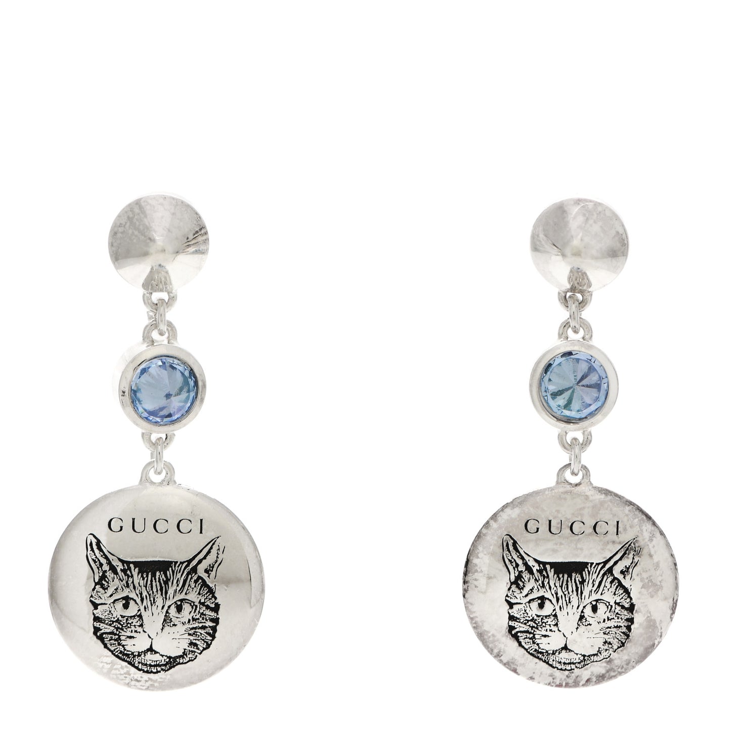 Sterling Silver Blind for Love Blue Cubic Zirconia Cat Drop Earrings