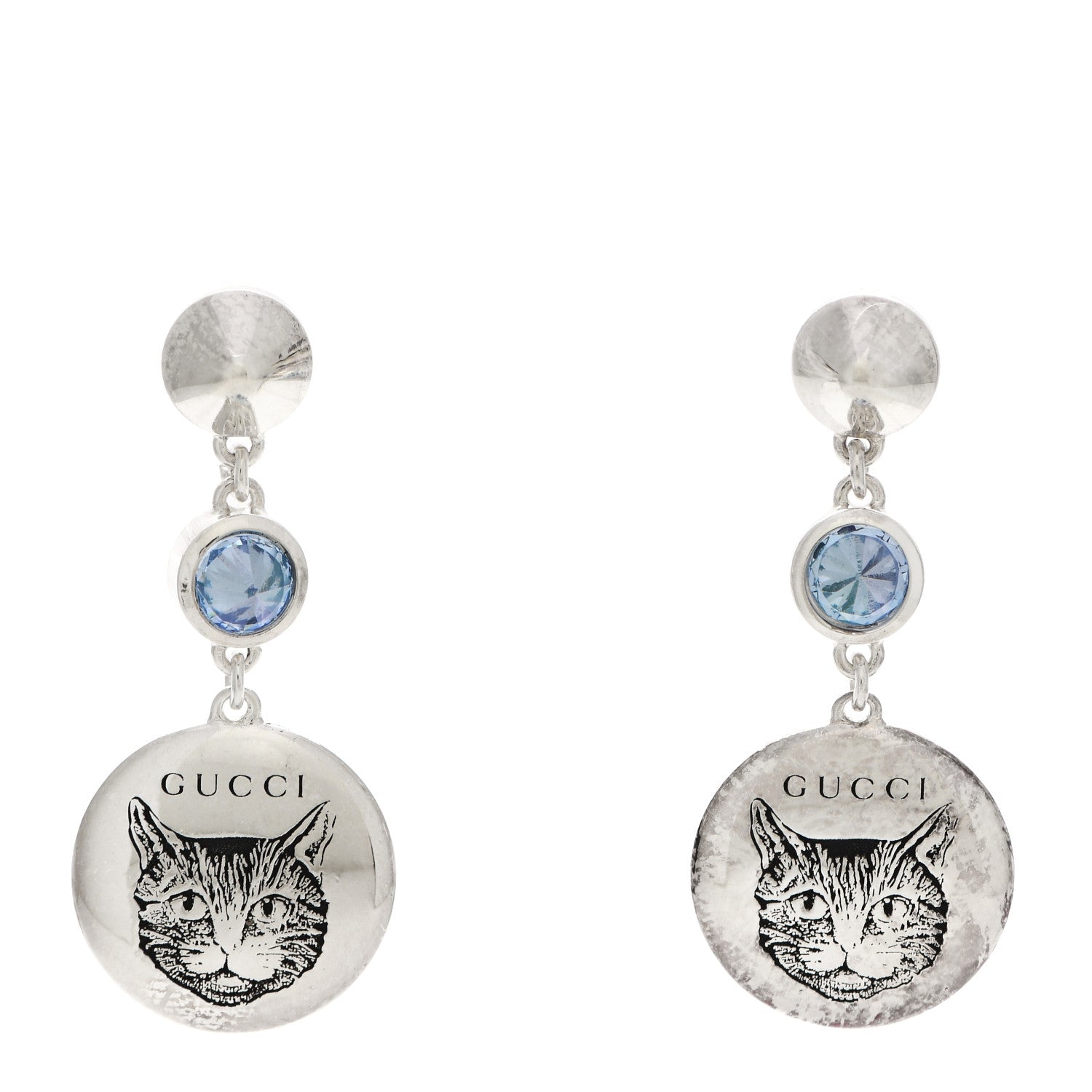 Gucci Sterling Silver Blind for Love Blue Cubic Zirconia Cat Drop Earrings 1 of 6