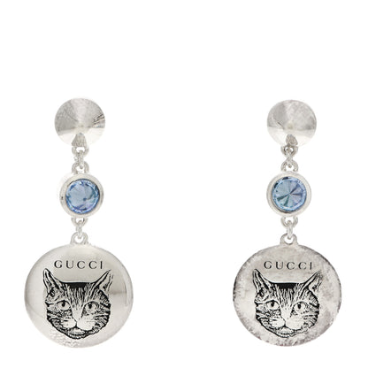 Gucci Sterling Silver Blind for Love Blue Cubic Zirconia Cat Drop Earrings 1 of 6