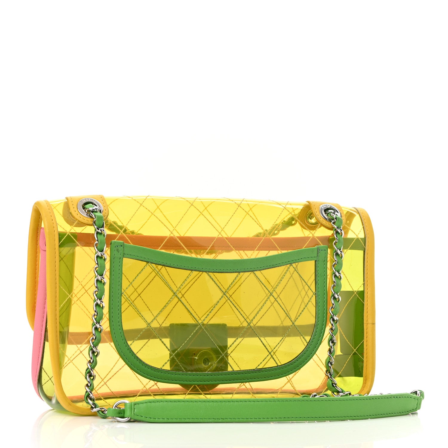 Chanel PVC Lambskin Stitched Medium Coco Splash Flap Yellow Green Pink 3 of 10