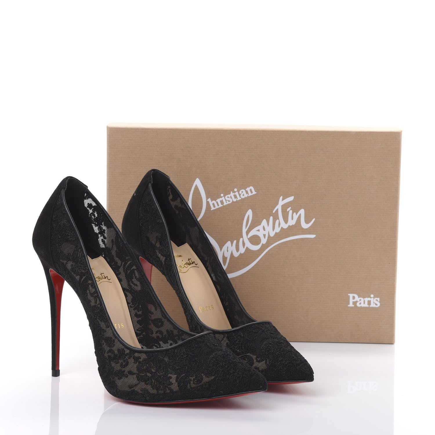 Christian Louboutin Veau Velours Florale Lace Follies 100 Pumps 41.5 Black 8 of 8