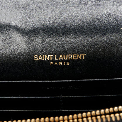 Saint Laurent Calfskin Crocodile Embossed Kate Monogram Tassel Chain Wallet Black 6 of 12
