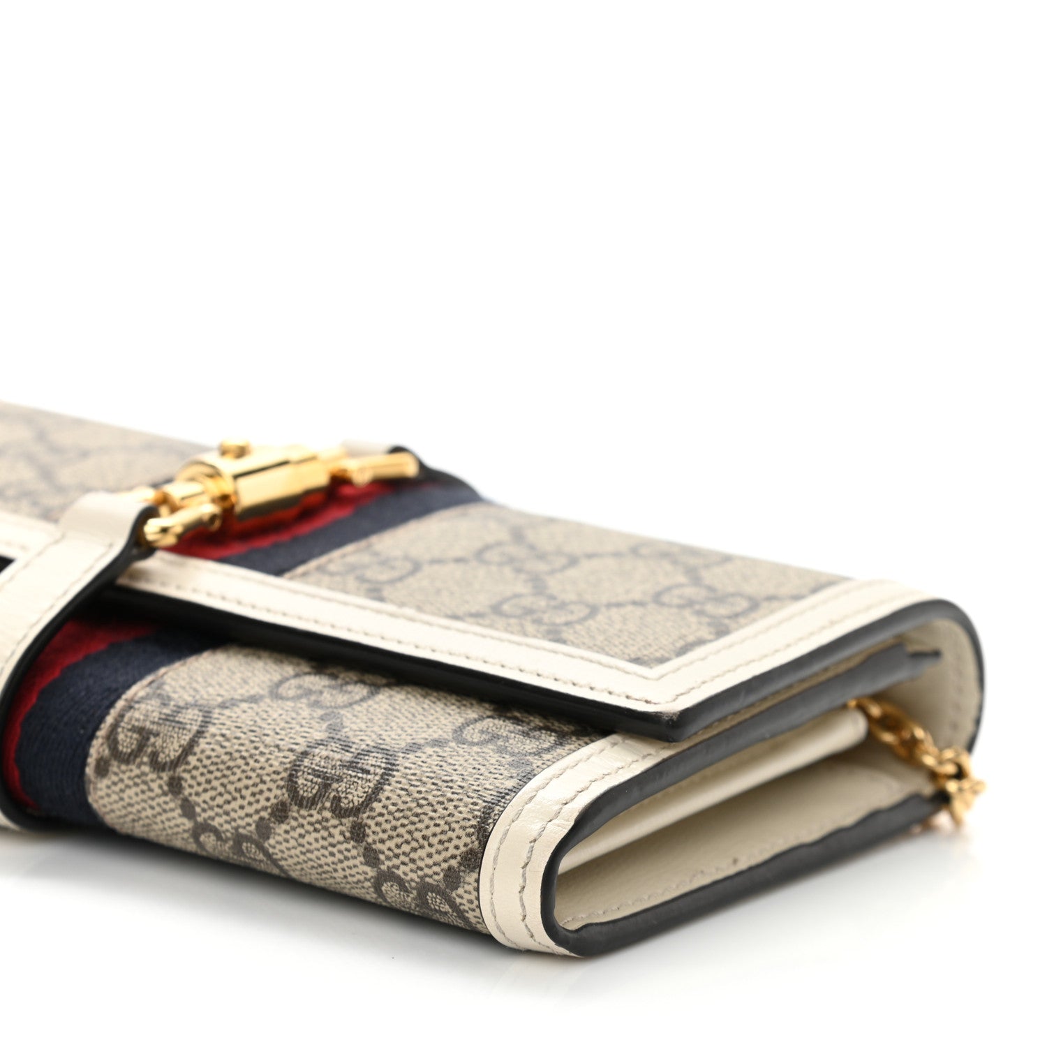 Gucci GG Supreme Monogram Textured Calfskin Web Jackie 1961 Chain Wallet Beige Ebony Mystic White 10 of 10