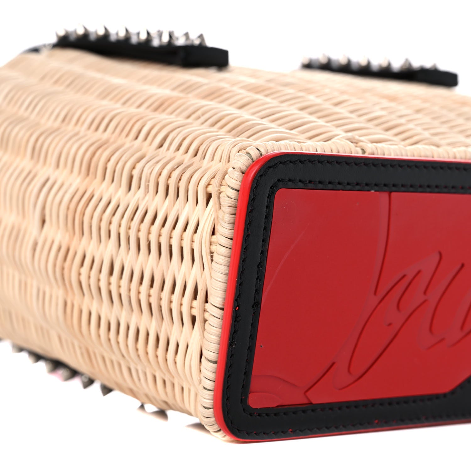 Christian Louboutin Raffia Calfskin Cabata Mini Spiked Tote Beige 8 of 13