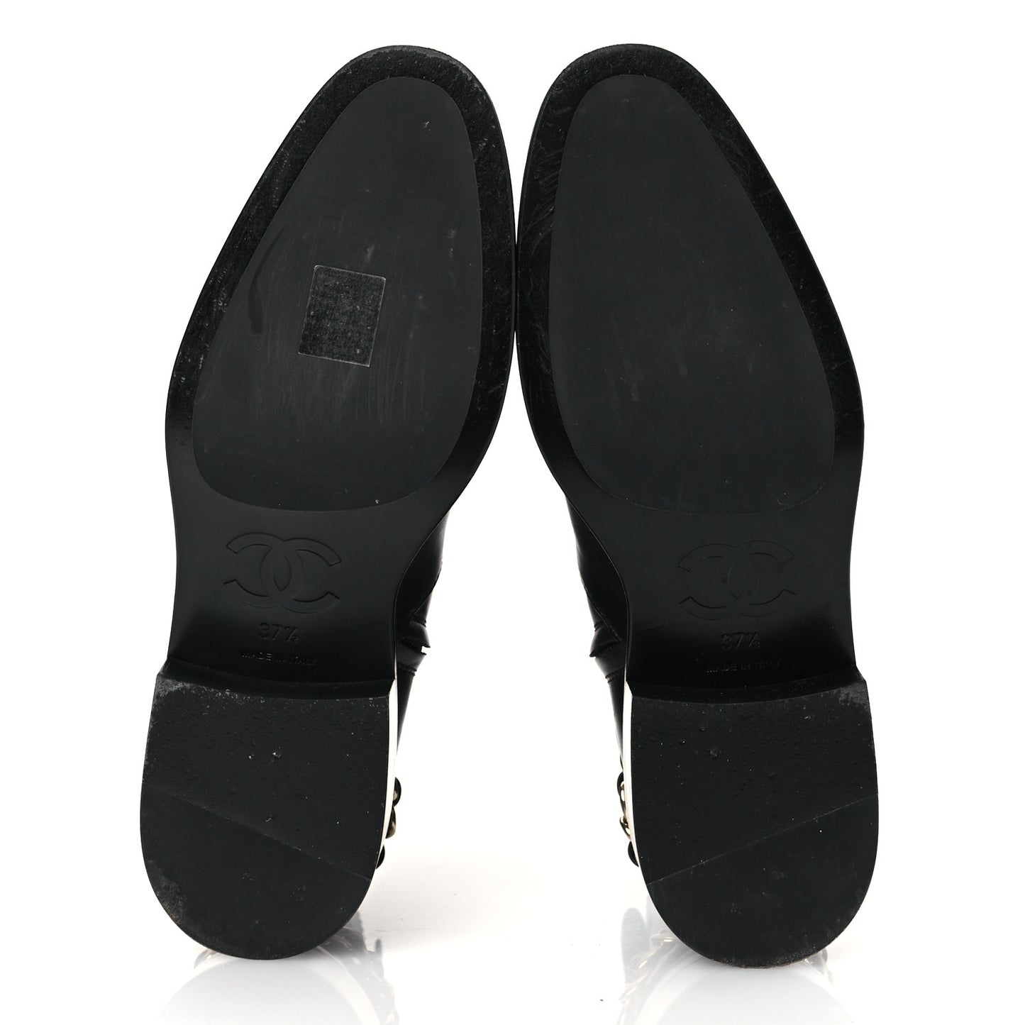 Calfskin Chain Short Boots 37.5 Black