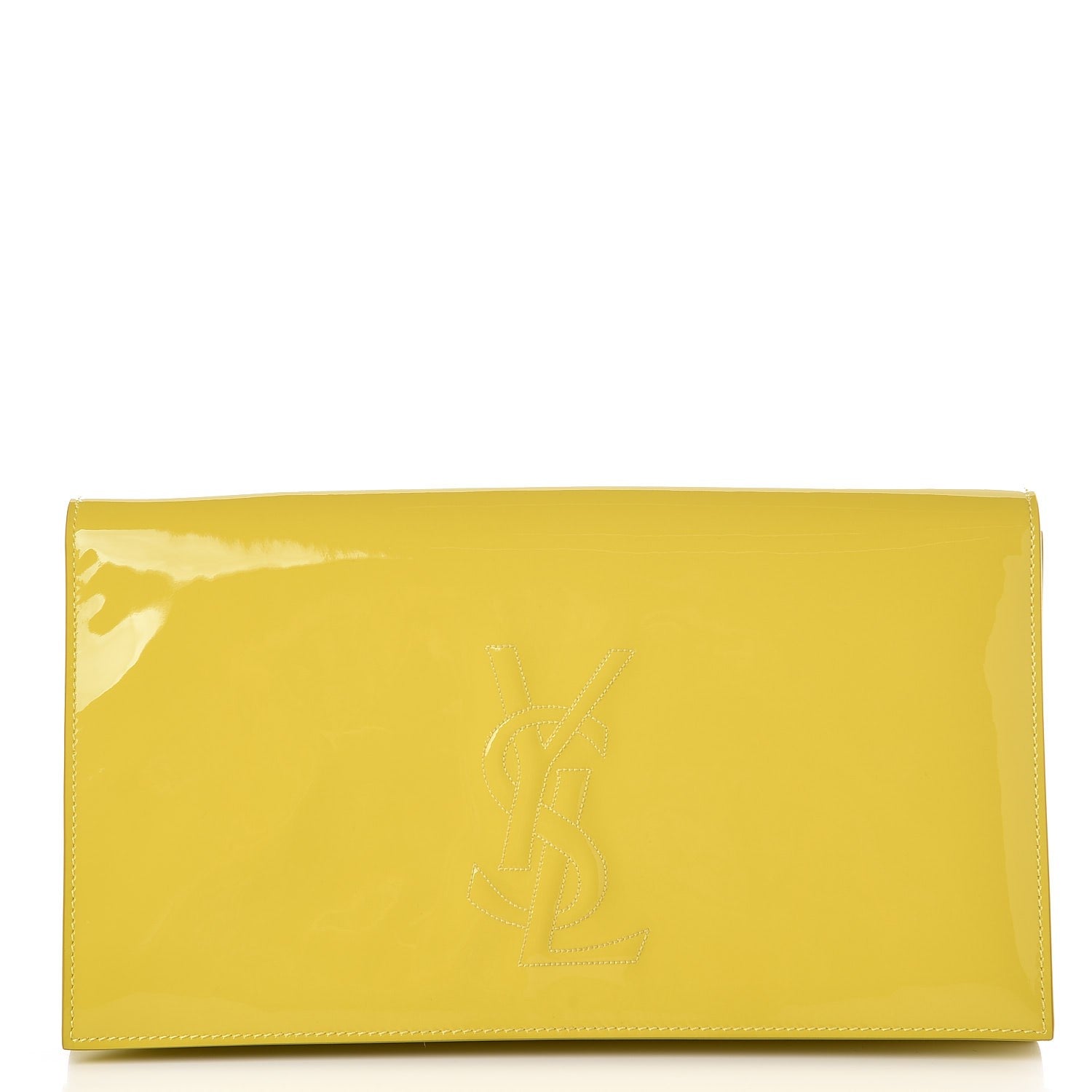Saint Laurent Patent Calfskin Monogram Large Belle De Jour Clutch Yellow 1 of 6