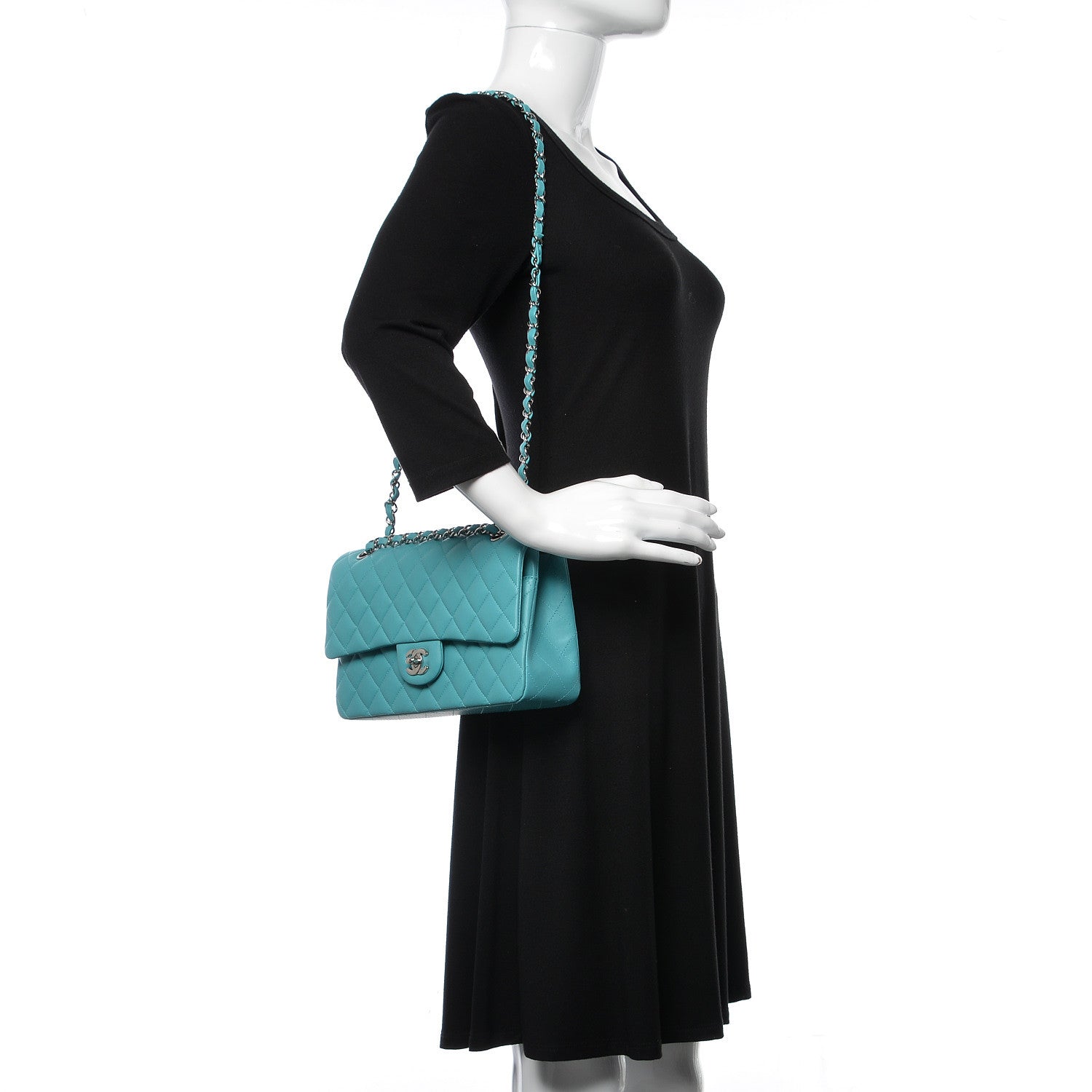 Chanel Lambskin Quilted Medium Double Flap Turquoise 2 of 10