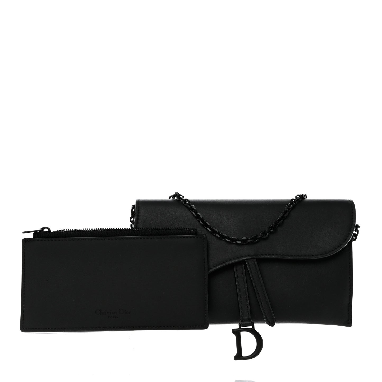 Ultra Matte Calfskin Saddle Chain Wallet Pouch Black