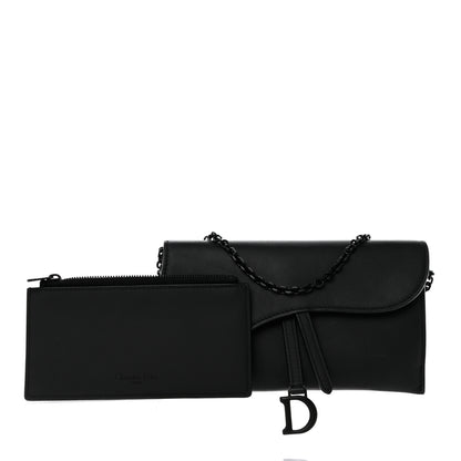 Christian Dior Ultra Matte Calfskin Saddle Chain Wallet Pouch Black 3 of 12
