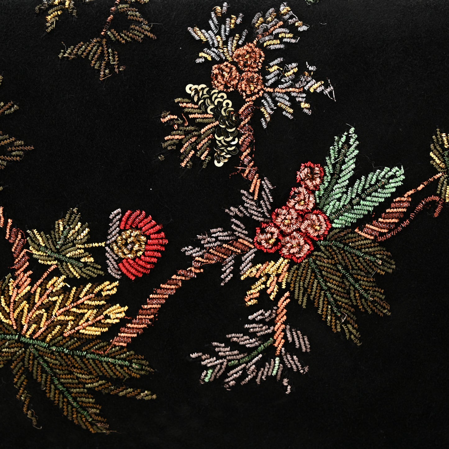 Suede Embroidered Birds Monogram Chain Wallet Black