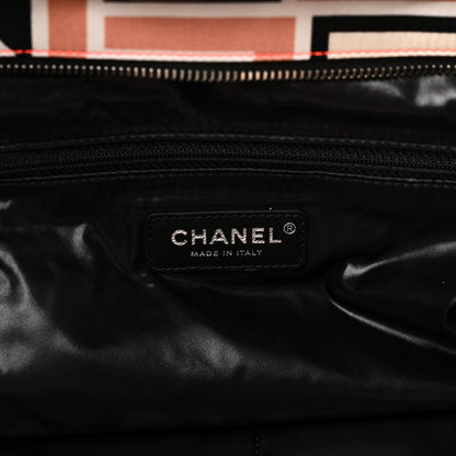 Chanel Nylon Stitched Printed Logo Shopping Bag Black White 6 of 10