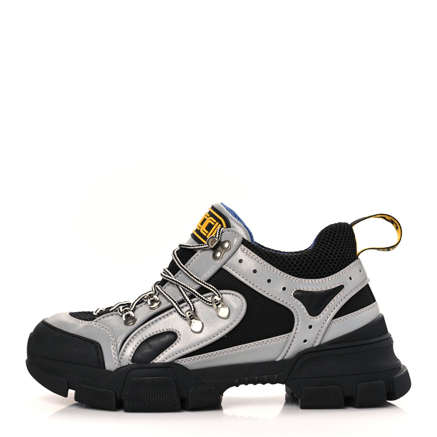Gucci X SEGA Mesh Technical Canvas Calfskin Reflective Mens Flashtrek Sneakers 6.5 Silver Black 1 of 6