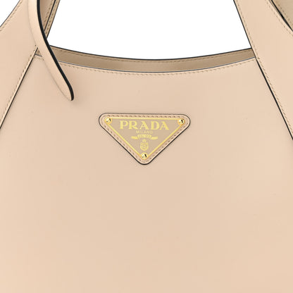 Prada City Calfskin Metal Triangle Logo Tote Travertino 8 of 10