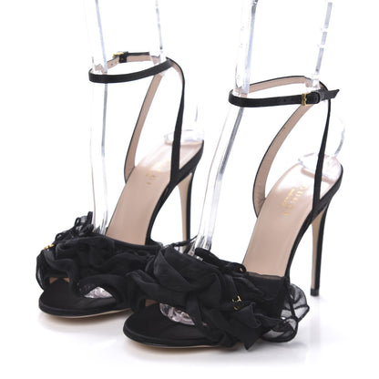 Gucci Tulle Ruffle High Heel Slingback Sandals 35.5 Black 3 of 9