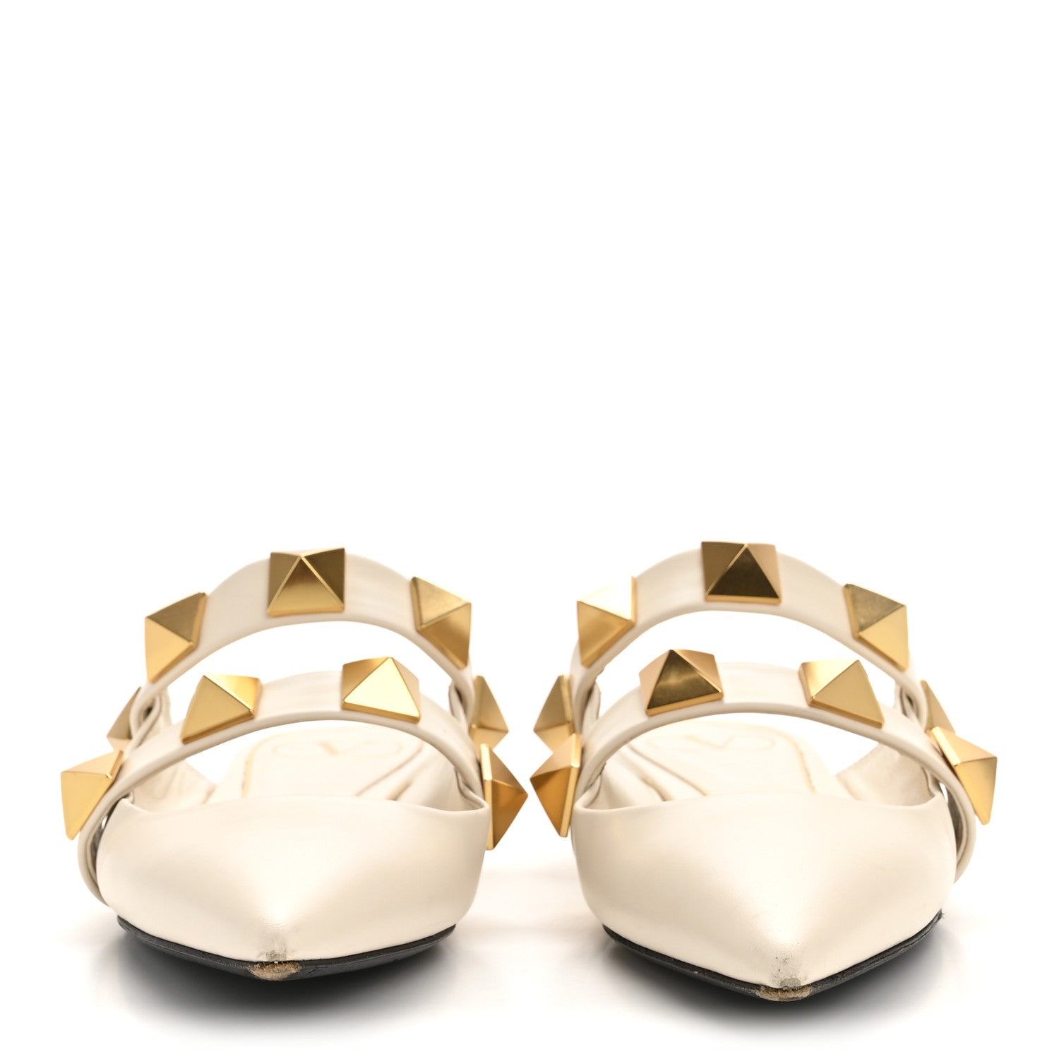 Valentino Garavani Calfskin Roman Stud Flat Mules 36.5 Light Ivory 3 of 12