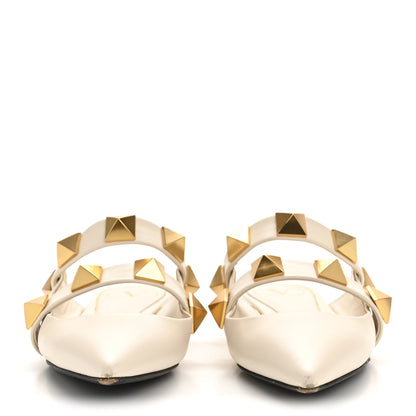 Valentino Garavani Calfskin Roman Stud Flat Mules 36.5 Light Ivory 3 of 12