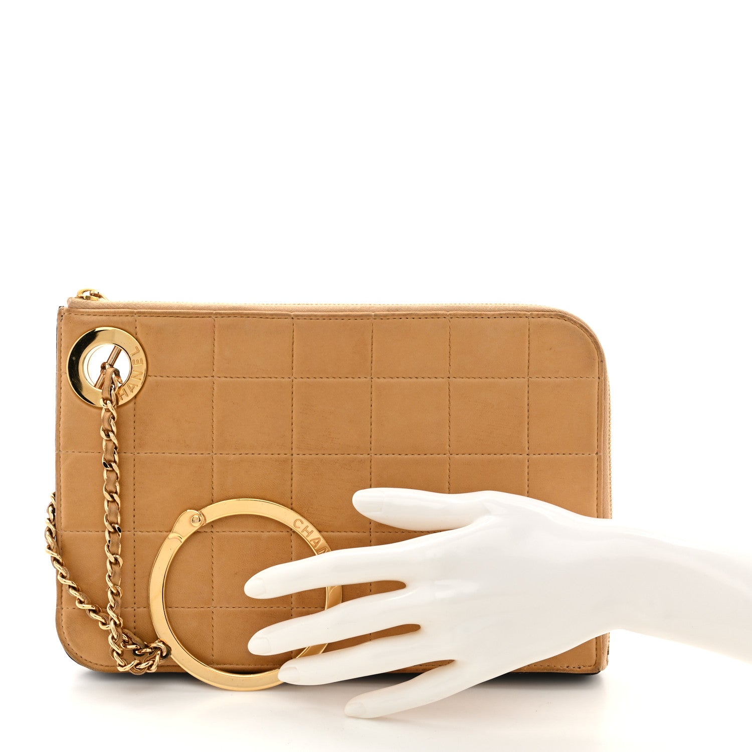 Chanel Lambskin Quilted Chocolate Bar Wristlet Beige 2 of 10