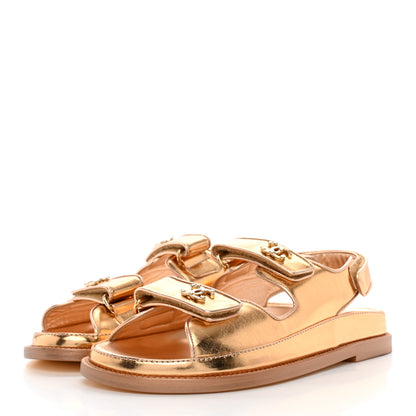 Chanel Metallic Laminated Calfskin Velcro Dad Sandals 38 Golden 3 of 12