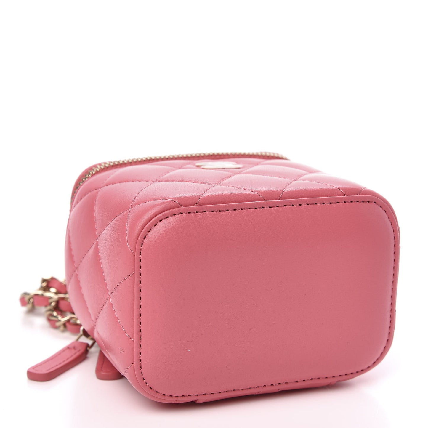 Lambskin Quilted Mini Vanity Case With Chain Coral
