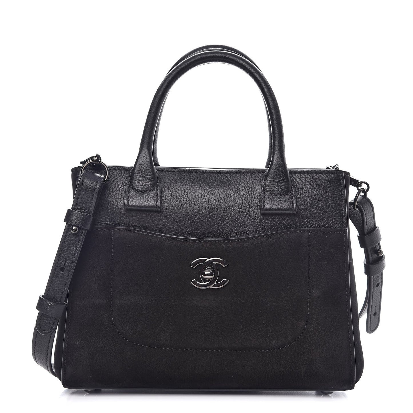 Nubuck Grained Calfskin Mini Neo Executive Shopper Tote Black