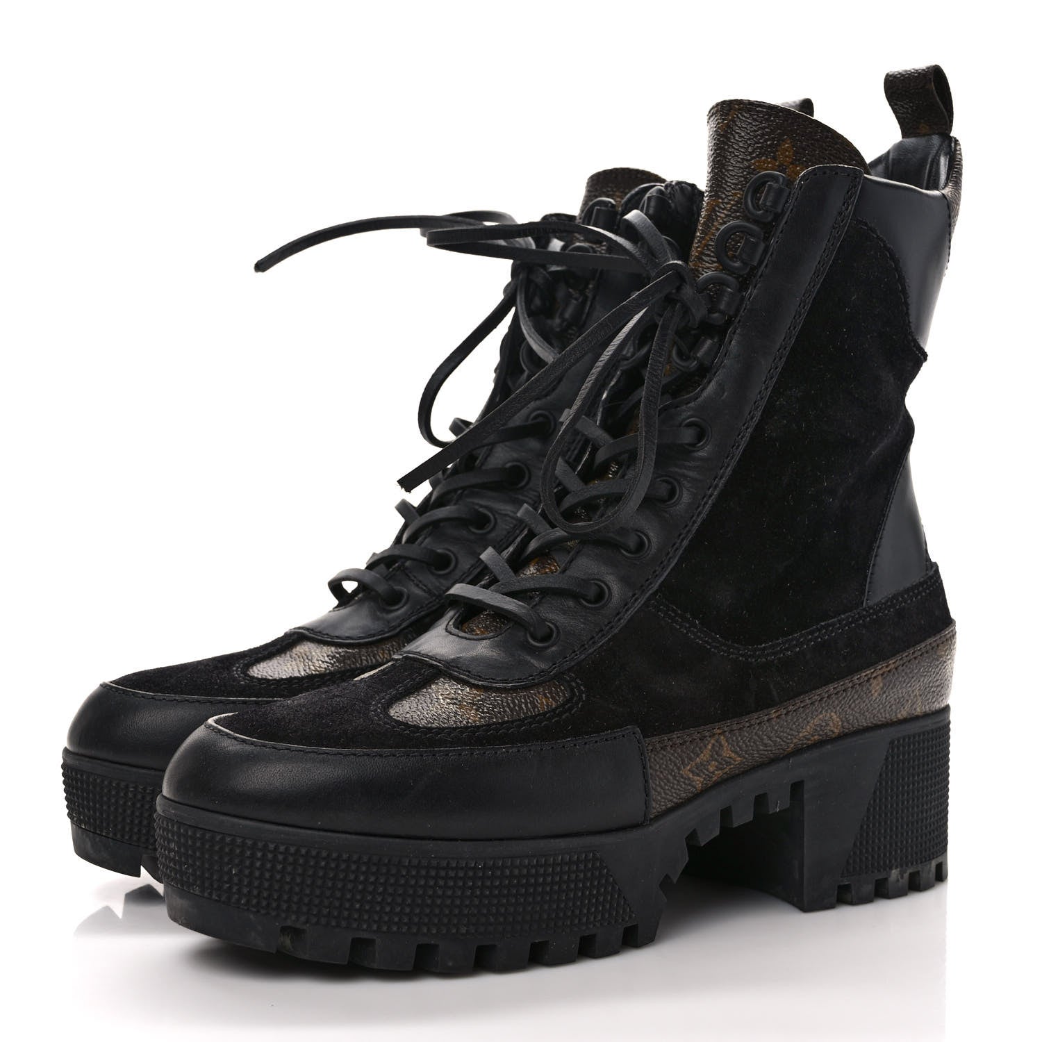 Louis Vuitton Suede Calfskin Monogram Laureate Platform Desert Boots 38 Black 3 of 10
