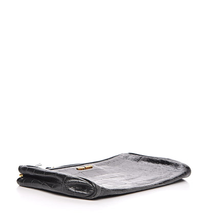 Miu Miu Embossed Crocodile Glazed Calfskin Wristlet Black 3 of 12