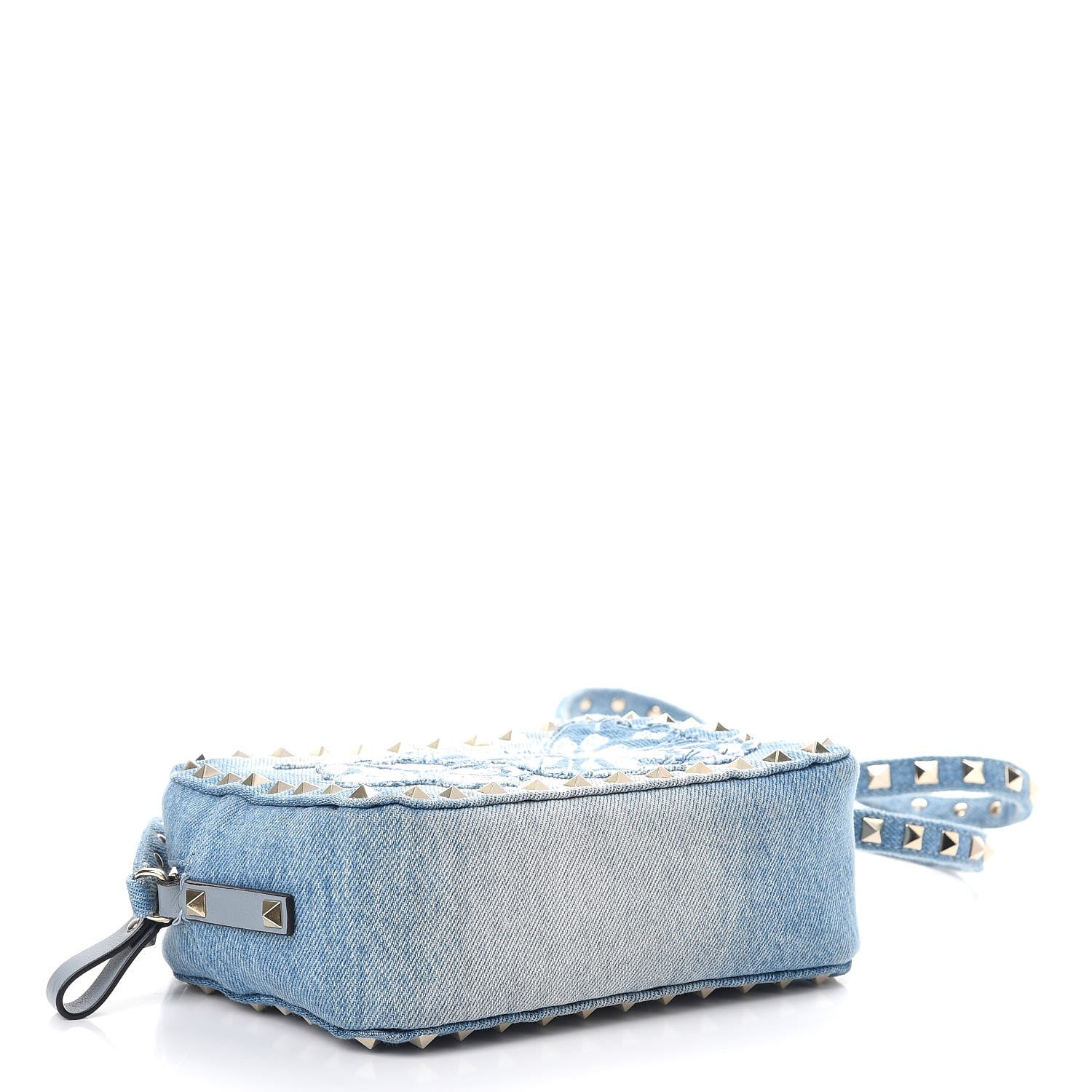 Valentino Garavani Washed Denim Butterfly Embroidered Rockstud Camera Crossbody Bag Light Denim 4 of 9