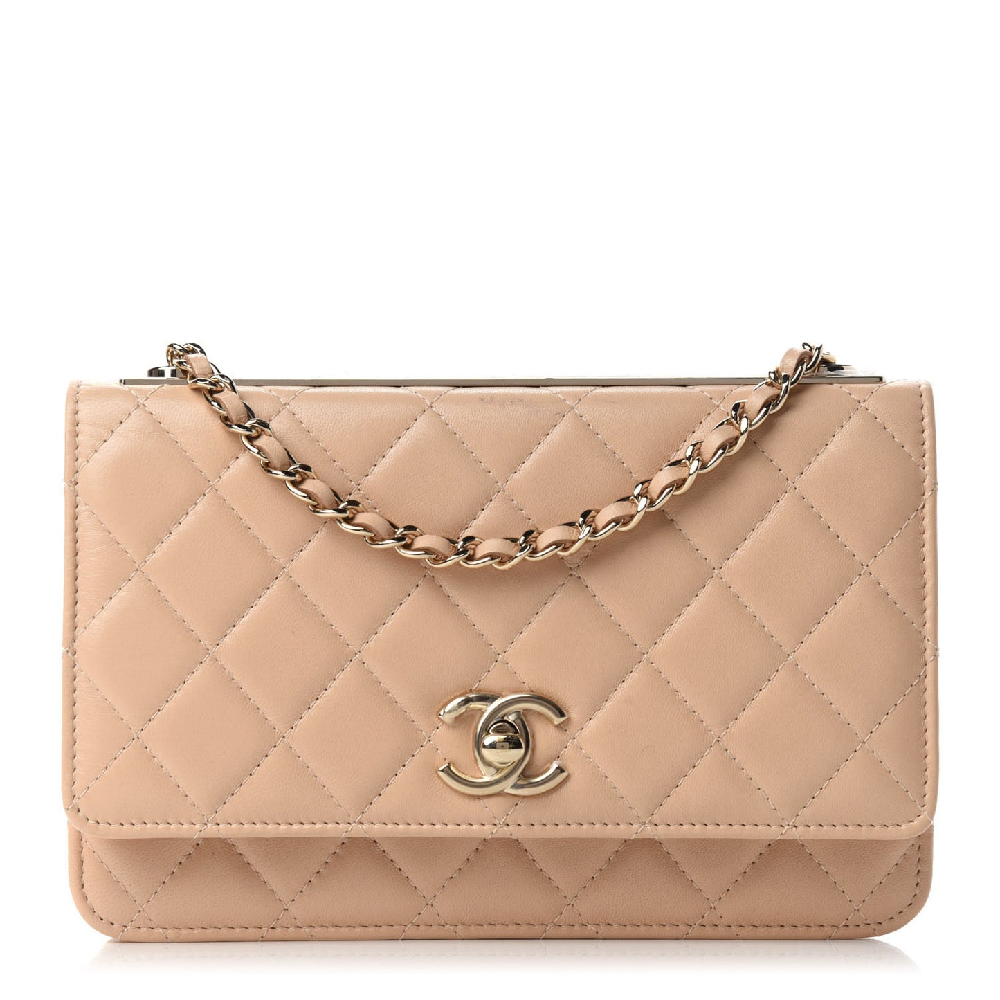 Lambskin Quilted Trendy CC Wallet On Chain WOC Beige