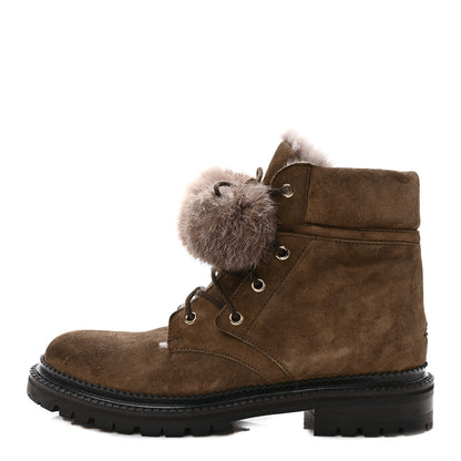 Jimmy Choo Suede Rabbit Fur Pom Pom Elba Flat Boots 39 Mink 1 of 8