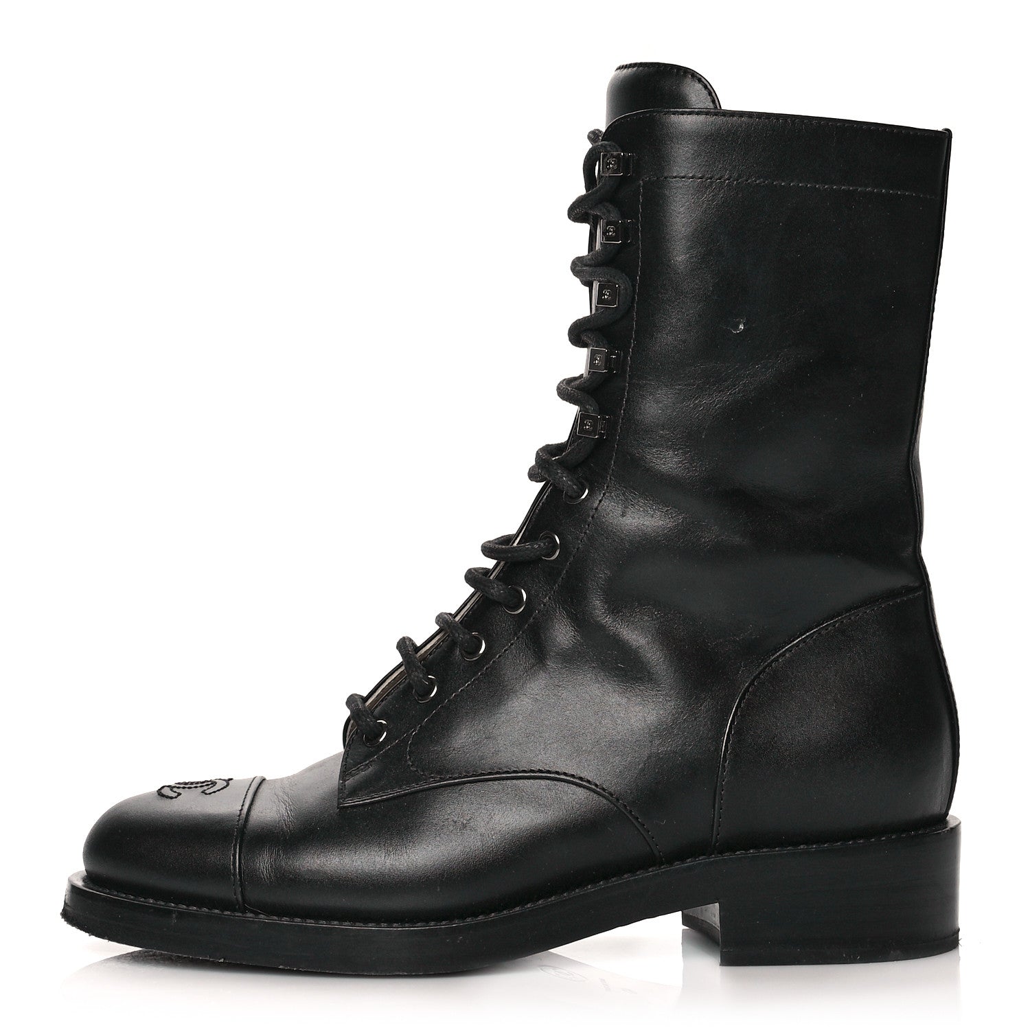 Chanel Calfskin Lace Up Combat Boots 40 Black 1 of 14