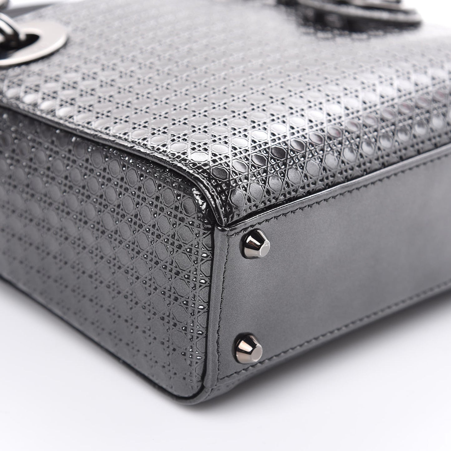 Metallic Patent Micro-Cannage Mini Lady Dior Onyx Black