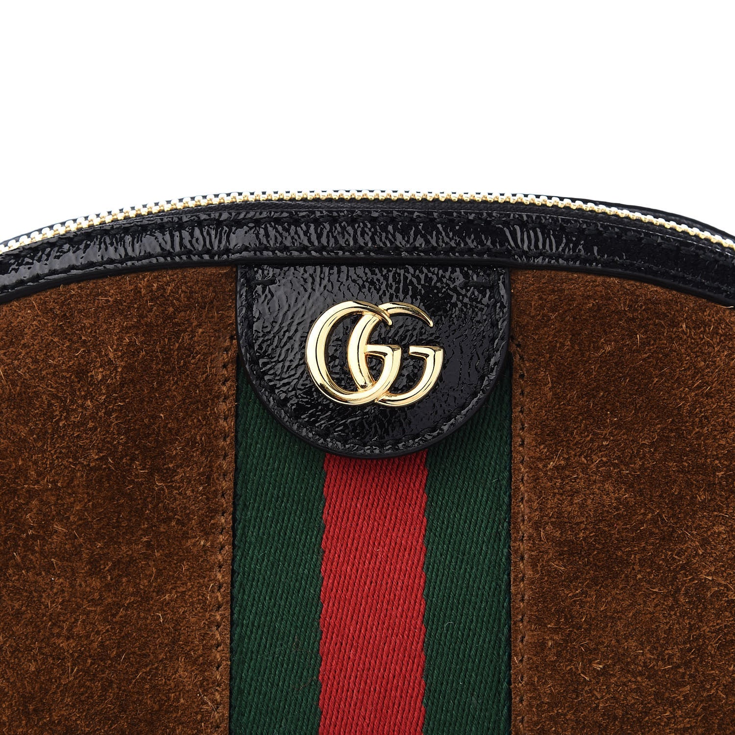 Gucci Suede Patent Web Small Ophidia Dome Shoulder Bag Nocciola Black 8 of 8