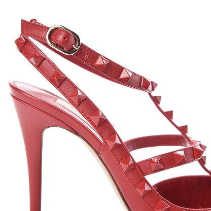 Valentino Garavani Calfskin Lacquered Monochrome Rockstud Ankle Strap 100mm Pumps 38 Rosso Valentino 10 of 11