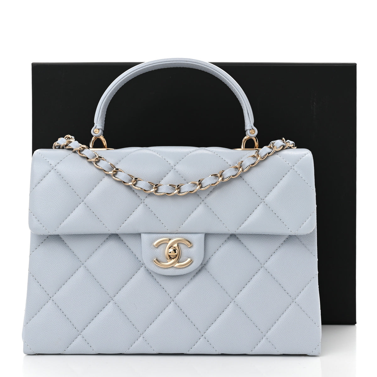 Chanel Caviar Quilted Medium Retro Twist Top Handle Flap Light Grey 11 of 11