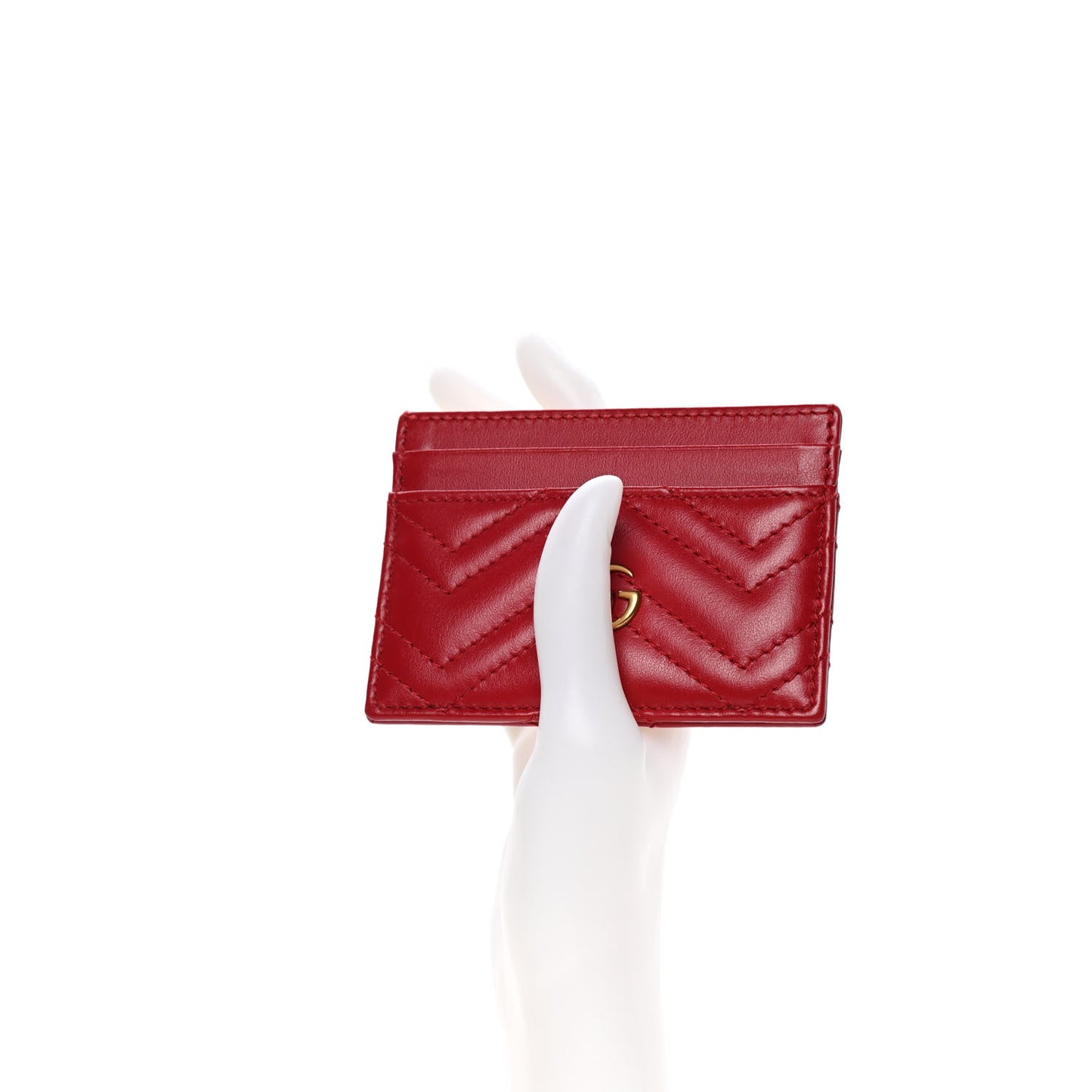 Calfskin Matelasse GG Marmont Card Holder Hibiscus Red