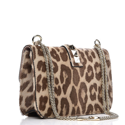 Valentino Garavani Calf Hair Leopard Print Medium Glam Lock Rockstud Flap Blush 3 of 6