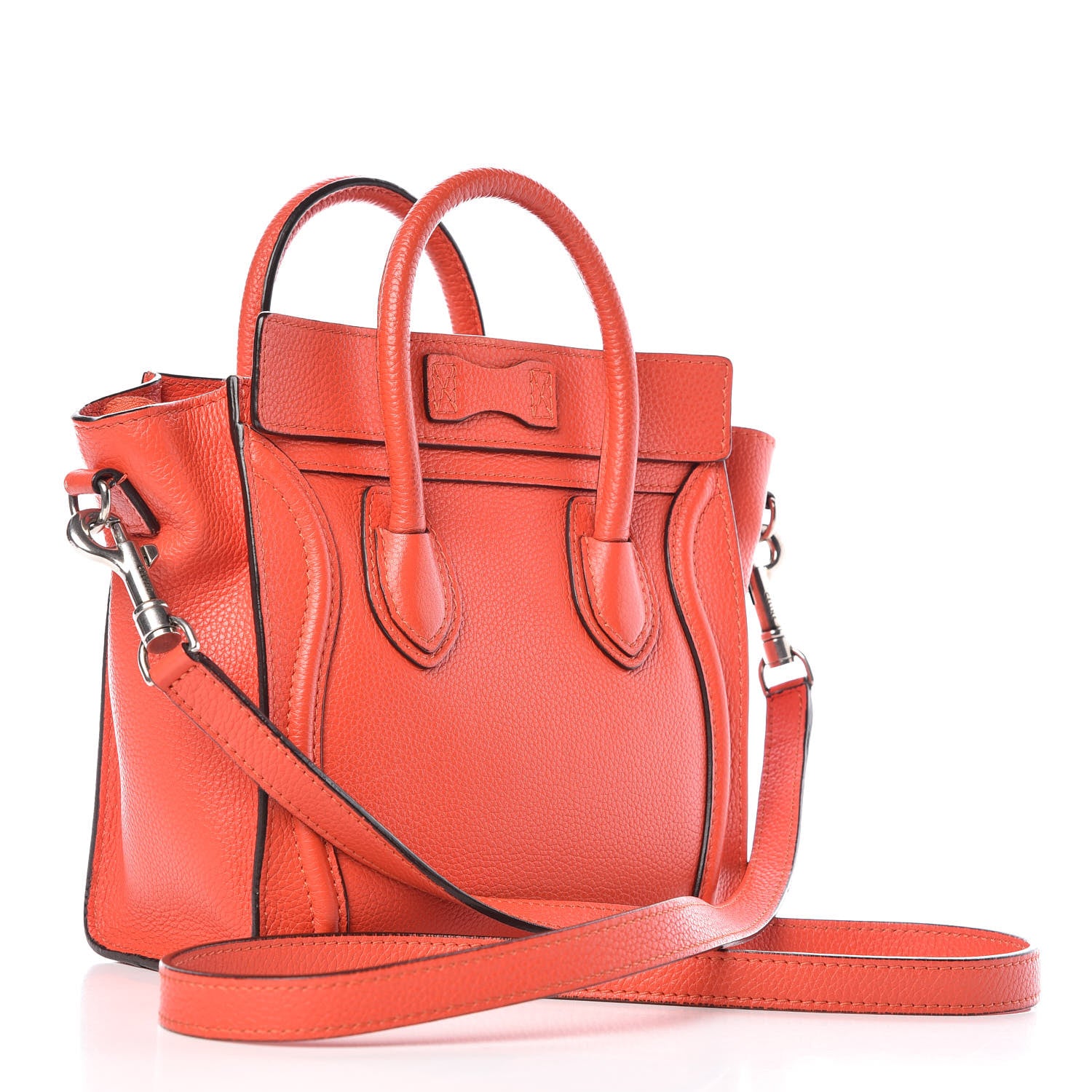 Celine Drummed Calfskin Nano Luggage Vermillion 3 of 12