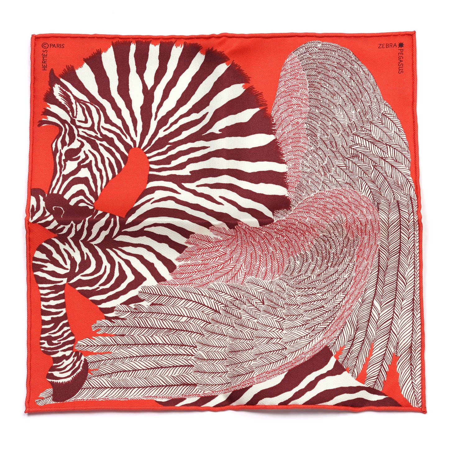 Silk Carre Zebra Pegasus Nano Scarf 20 Rouge Bordeaux Black