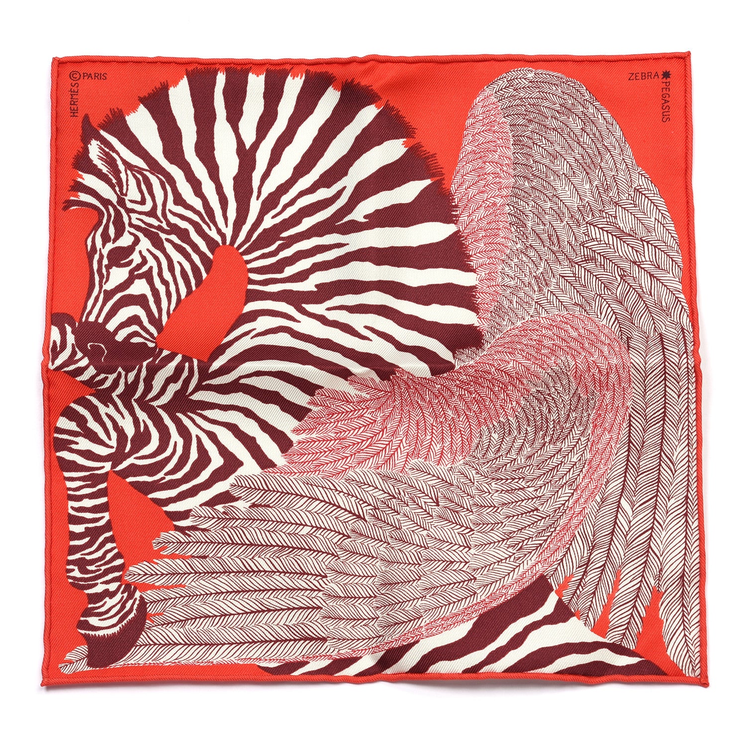 Hermes Silk Carre Zebra Pegasus Nano Scarf 20 Rouge Bordeaux Black 1 of 4