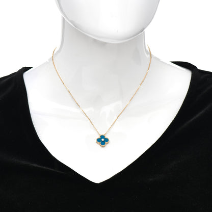 Van Cleef & Arpels 18K Yellow Gold Diamond Celestial Blue Sevres Porcelain Vintage Alhambra Pendant Necklace 2 of 4