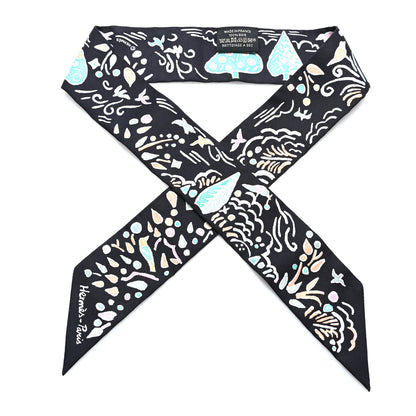 Hermes Silk Isola Di Primavera Twilly Black Vert Rose 1 of 4